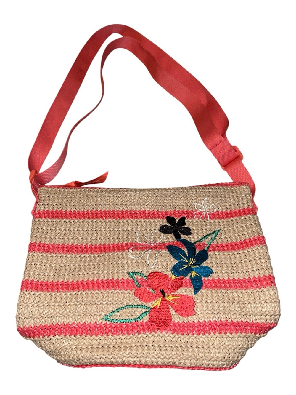 Vera Bradley Straw Crossbody- Rain Forest Lily Coral